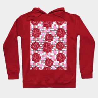 Red Roses, Hearts on Plaid Pattern Hoodie